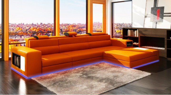 Design Sitz Leder Polster Ecke Leder Eck Landschaft Zimmer Neu Wohn Sofa + USB