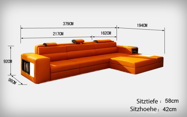 Design Sitz Leder Polster Ecke Leder Eck Landschaft Zimmer Neu Wohn Sofa + USB
