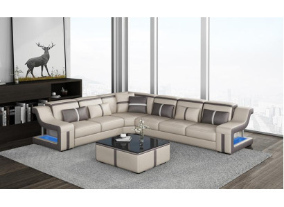 Ecksofa Wohnlandschaft Sofa Couch L Form Polster Couchen Leder Design Beleuchtet