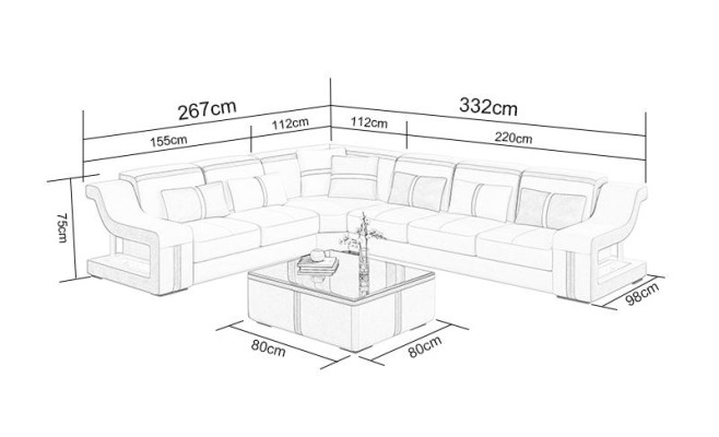 Ecksofa Wohnlandschaft Sofa Couch L Form Polster Couchen Leder Design Beleuchtet