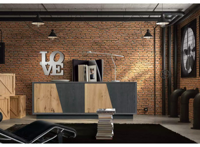 Wohnzimmer Sideboard 2 Türen Schubladen schwarz neu Modern