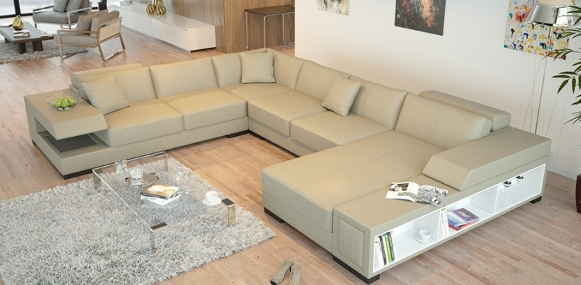 Ecksofa Polster Couch Sofa Wohnlandschaft Sitz Eck Garnitur Leder Textil Badra