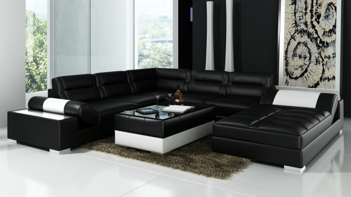 Ledersofa Sofa Couch Wohnlandschaft Ecksofa Garnitur Design Modern Sofa L6001