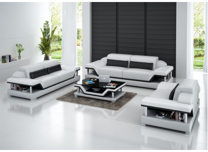 Ledersofa Sofa USB Couch Wohnlandschaft 321 Sitzer Garnitur Design Sofagarnitur