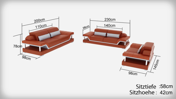Ledersofa Sofa USB Couch Wohnlandschaft 321 Sitzer Garnitur Design Sofagarnitur