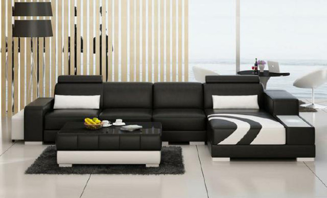 Wohnlandschaft Polster Ecke Eck Sofa mit USB,Garnitur Landschaft Leder Neu V015C