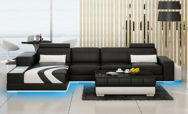 Wohnlandschaft Polster Ecke Eck Sofa mit USB,Garnitur Landschaft Leder Neu V015C