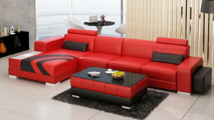 Wohnlandschaft Polster Ecke Eck Sofa mit USB,Garnitur Landschaft Leder Neu V015C