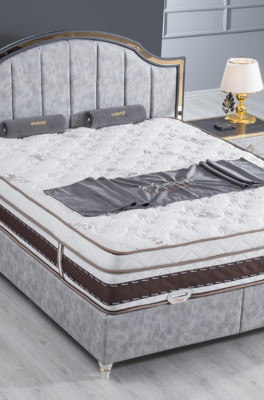 Schlafzimmer Set Bett Grau Metall Stoff Design Luxus 2x Nachttische 3tlg. Neu