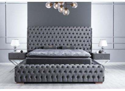Schlafzimmer Chesterfield Bett 3tlg. 2x Nachtische Betten Samt mit Matratze
