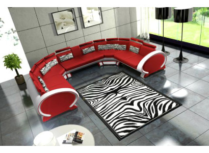 Ledersofa mit USB Polstersofa Sofa Garnitur Wohnlandschaft Eckcouch Ecksofa Rot