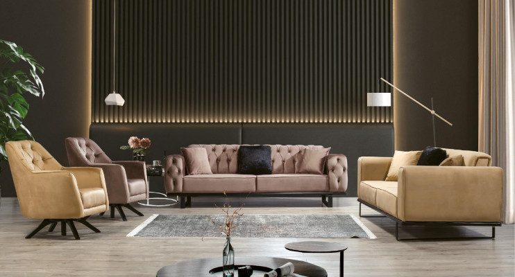 Beiger Chesterfield Luxus Lehn Sessel Lounge EInsitzer Fenseh Möbel Neu