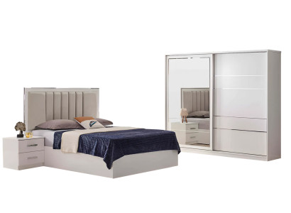 Schlafzimmer Möbel Doppelbett Nachttische Komplette 4tlg Schrank Beige