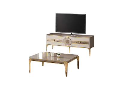 Wohnzimmer Garnitur TV Ständer Couchtisch Sideboard Beige RTV Lowboard 2tlg