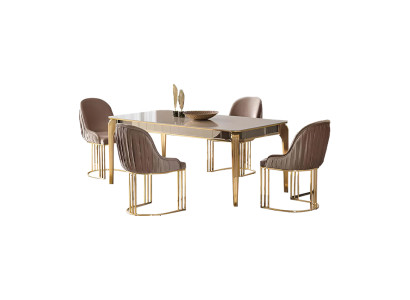 Essgruppe Garnitur Esszimmer Esstisch Stühle Beige 5tlg Holz Tisch Set