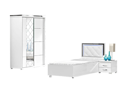 Schlafzimmermöbel Bett Nachttisch Kleiderschrank 3tlg Weiß Einzelbett