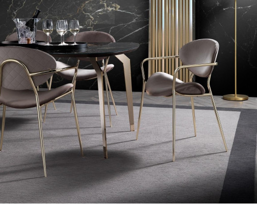 Stuhl Beige Design Wohnzimmer Esszimmer Holz Stühle Polster Lehnstuhl Möbel Neu
