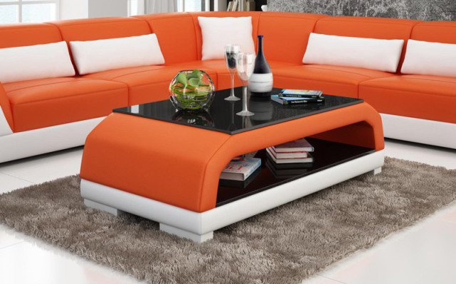 Couchtisch Leder Glastisch Design Tisch Sofa Beistell Couch Tische Farbe wählbar