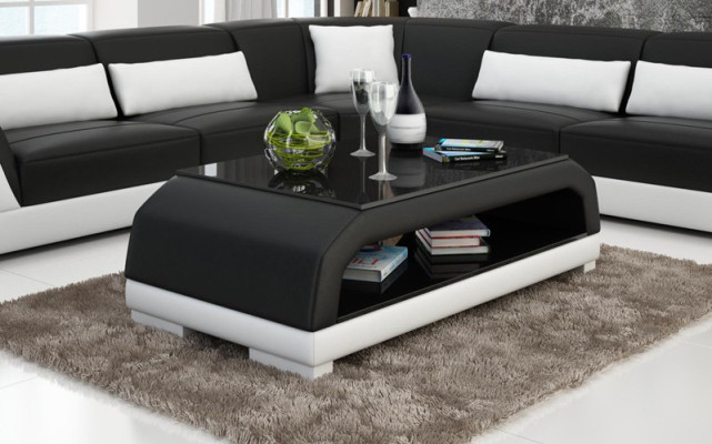 Couchtisch Leder Glastisch Design Tisch Sofa Beistell Couch Tische Farbe wählbar