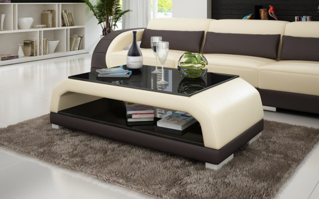 Couchtisch Leder Glastisch Design Tisch Sofa Beistell Couch Tische Farbe wählbar
