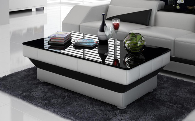 Design Glastisch Leder Couch Tisch Tische Glas Sofa Wohnzimmertisch NEU