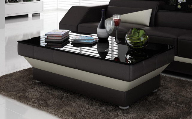 Design Glastisch Leder Couch Tisch Tische Glas Sofa Wohnzimmertisch NEU