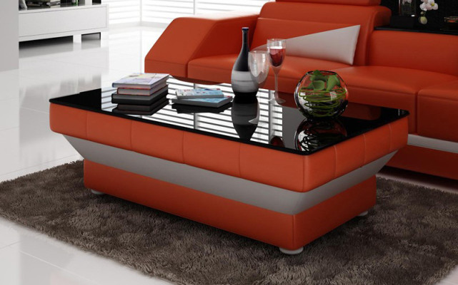 Design Glastisch Leder Couch Tisch Tische Glas Sofa Wohnzimmertisch NEU