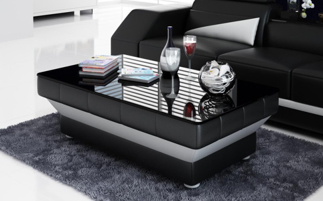 Design Glastisch Leder Couch Tisch Tische Glas Sofa Wohnzimmertisch NEU