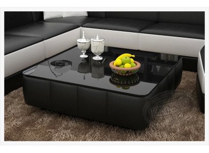 Design Glastisch Leder Couch Tisch Tische Glas Sofa Wohnzimmertisch NEU