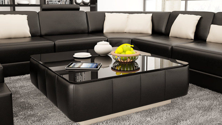 Design Glastisch Leder Couch Tisch Tische Glas Sofa Wohnzimmertisch NEU