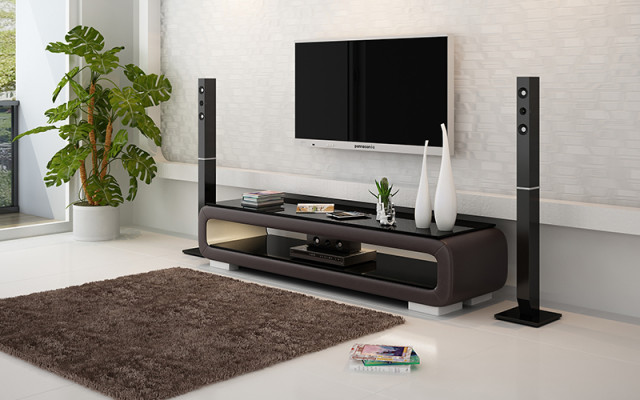 Abgerundetes Leder Sideboard Glas Tisch Lowboard rtv tv schrank Regal Kommode