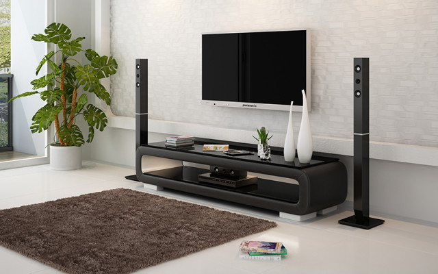 Abgerundetes Leder Sideboard Glas Tisch Lowboard rtv tv schrank Regal Kommode
