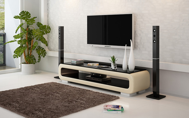 Abgerundetes Leder Sideboard Glas Tisch Lowboard rtv tv schrank Regal Kommode