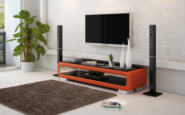 Abgerundetes Leder Sideboard Glas Tisch Lowboard rtv tv schrank Regal Kommode