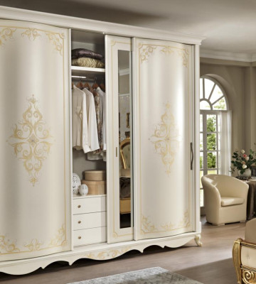 Schlafzimmermöbel Kleiderschrank mit Spiegel Coupe Massivholz Design Italien Neu