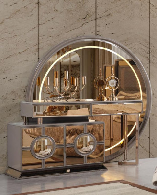Schminktisch Kosmetiktisch Frisiertisch Frisierkommode Gold Holz Luxus