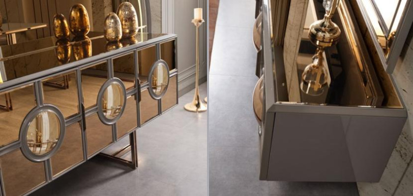 Sideboard Kommode Holz Schrank Luxus Wohnzimmerkommode Gold Spiegel