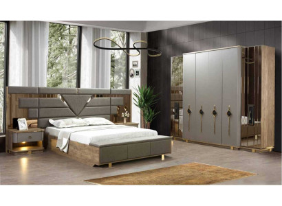 Bett 2x Nachttische Kleiderschrank 4 tlg. Schlafzimmer Set Möbel Luxury
