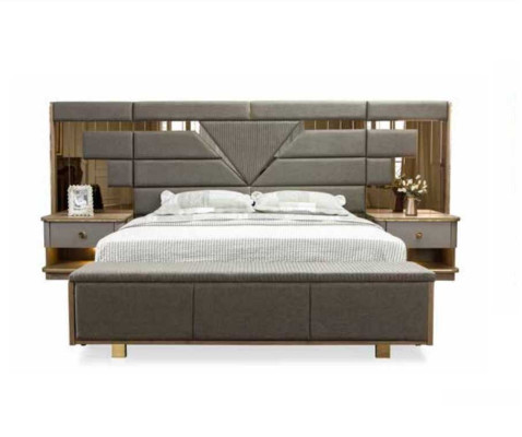 Bett 2x Nachttische Kleiderschrank 4 tlg. Schlafzimmer Set Möbel Luxury