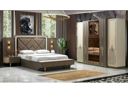 Bett Nachttisch Kleiderschrank Luxus 4 tlg Schlafzimmer Set Design neu