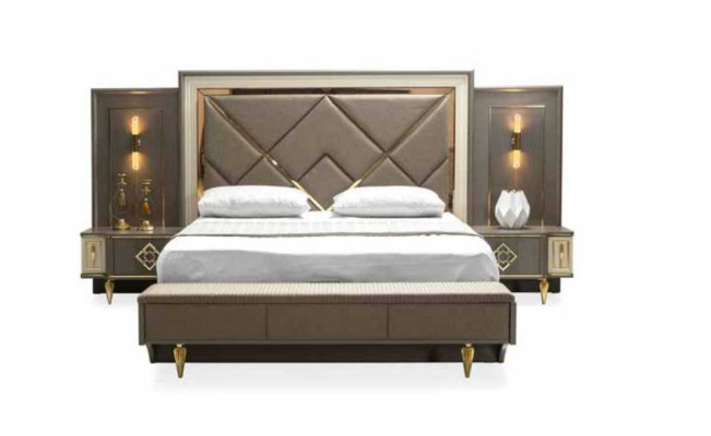 Bett Nachttisch Kleiderschrank Luxus 4 tlg Schlafzimmer Set Design neu