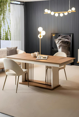 Beiges Esszimmer Set Rechteckiger Holztisch Designer 4x Polsterstühle
