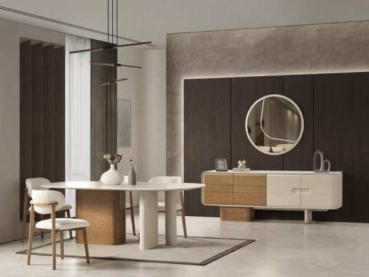 Esszimmer Set Esstisch Stuhle Konsole Spiegel Weiß Holzmöbel Modern