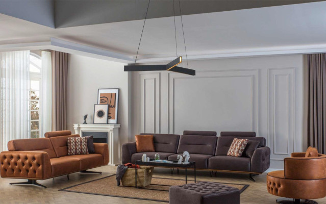Zweisitzer Sofa 3 Sitzer Sofas Braun Kunstleder Wohnzimmer Luxus Sitz