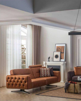 Zweisitzer Sofa 3 Sitzer Sofas Braun Kunstleder Wohnzimmer Luxus Sitz