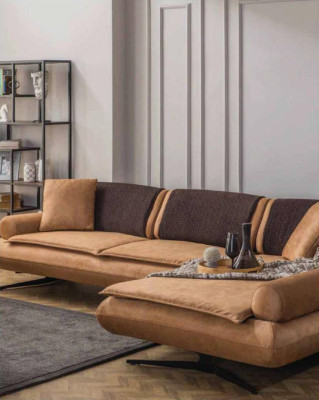 Ecksofa L-Form Sofa Luxus Eck Kunstleder Wohnzimmer Polyester Braun