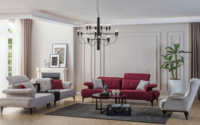 Zweisitzer Sofa 3 Sitzer Sofas Grau Stoff Wohnzimmer Luxus Modern Neu