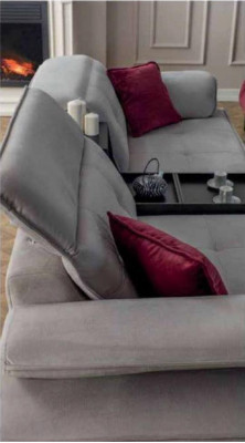 Zweisitzer Sofa 3 Sitzer Sofas Grau Stoff Wohnzimmer Luxus Modern Neu