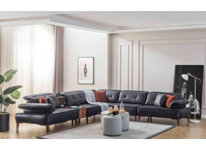 Ecksofa L-Form Sofa Luxus Eck Kunstleder Wohnzimmer Polyester Schwarz