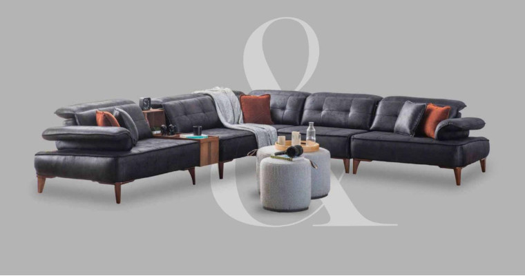 Ecksofa L-Form Sofa Luxus Eck Kunstleder Wohnzimmer Polyester Schwarz